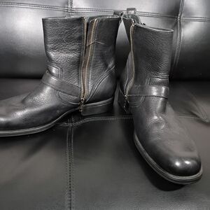 Rockport men's black leather moto-style boots, size 12
